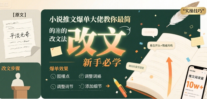 小说推文爆单大佬教你最简单的改文方法实操课,新手必学-淘金日记