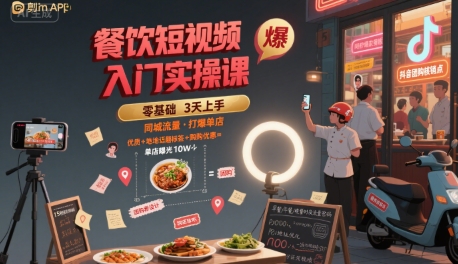 餐饮短视频入门实操课,引爆同城流量,打爆单店-淘金日记