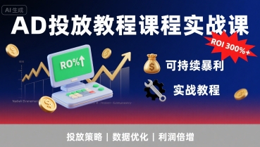 AD投放教程课程实战课，实现广告ROI300%+可持续暴利-淘金日记