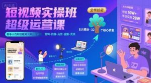 短视频实操班超级运营课,新手小白到短视频大神必修课程,剪辑-拍摄-运营-直播-变现-淘金日记