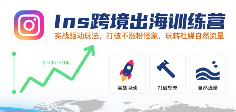 Ins跨境出海训练营,实战驱动玩法,打破不涨粉怪象,玩转社媒自然流量-淘金日记