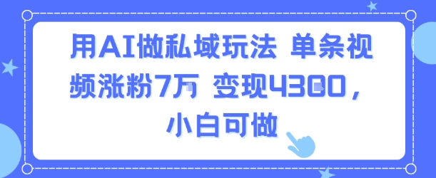 用AI做私域玩法，单条视频涨粉7W变现4.3k，小白可做-淘金日记