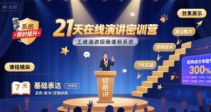 21天在线演讲密训营，王牌演讲招商课程系统-淘金日记