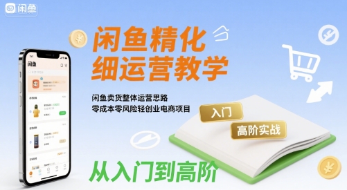 闲鱼精细化运营入门+高阶实战教学,闲鱼卖货整体运营思路,零成本零风险轻创业电商项目-淘金日记