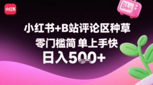 小红书+B站评论区种草，零门槛简单上手快 ，1分钟一单，只需复制粘贴评论就有钱-淘金日记