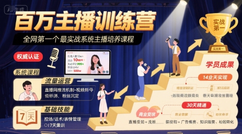 百万主播训练营,全网第一个最实战系统主播培养课程-淘金日记