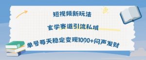 短视频新玩法玄学赛道引流私域单号每天稳定变现1k+闷声发财-淘金日记