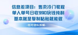 信息差项目:售卖冷门教程单人单号日收9张纯利基本就是复制粘贴就能做-淘金日记