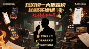 短剧榜一大佬霸榜秘籍实操课,短剧爆单秘籍-淘金日记