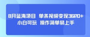 8月AI蓝海项目,单条视频变现1k+ 小白可玩 操作简单易上手-淘金日记