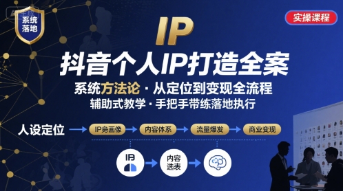 抖音个人IP系统落地实操大课,实操课程,辅助落地-淘金日记
