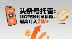 【头条号托管 】我存视频到草稿箱，你每天5分钟发布，最高月入2W+【揭秘】-淘金日记