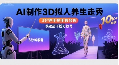 Ai制作3D拟人养生走秀，3分钟手把手教会你，快速起千粉万粉号-淘金日记