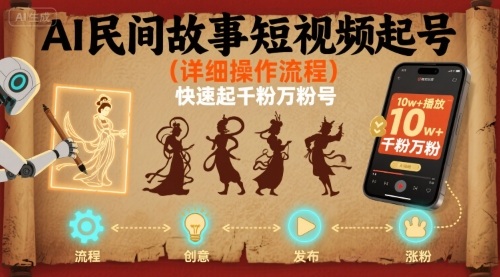 AI民间故事短视频起号，详细操作流程，快速起千粉万粉号-淘金日记