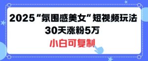 不露脸也能火!2025“氛围感美女”短视频玩法,30天涨粉5W小白可复制-淘金日记