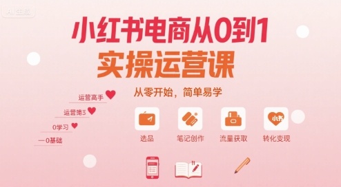 小红书电商从0到1实操运营课,从零开始,简单易学-淘金日记
