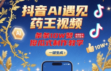 抖音AI遇见药王视频,条条10W赞,快速起千粉万粉号,傻瓜式制作教学-淘金日记