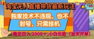 淘宝无人直播带货最新玩法,独家技术不违规,也不封号,全自动运行,只需挂着, 稳定日入2k【揭秘】-淘金日记