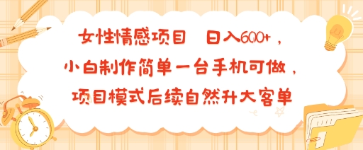 女性情感项目 小白制作简单一台手机可做 项目模式后续自然升大客单 日入6张-淘金日记