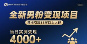 全新男粉变现项目，精准引流35岁以上人群，当日实测变现1k+-淘金日记