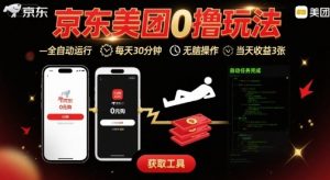 京东美团平台最新0撸玩法，全自动挂G，每天30分钟，无脑操作，当天收益3张【揭秘】-淘金日记