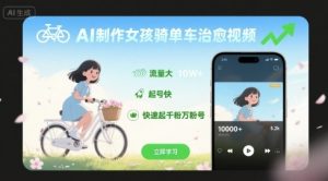 AI制作女孩骑单车治愈视频，流量大，起号快，快速起千粉万粉号-淘金日记