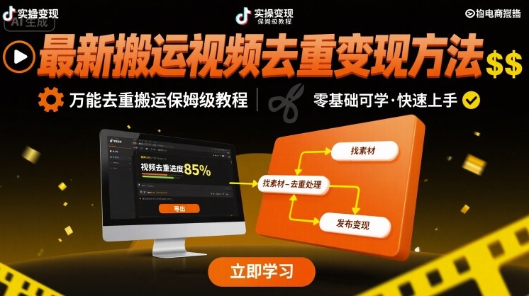 最新搬运视频去重变现方法,万能去重搬运保姆级教程-淘金日记