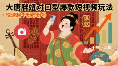 大唐胖妞对口型爆款短视频玩法，快速起千粉万粉号-淘金日记