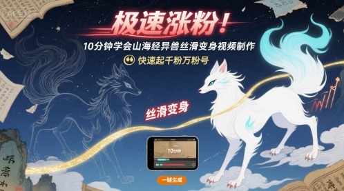 极速涨粉！10分钟学会山海经异兽丝滑变身视频制作，快速起千粉万粉号-淘金日记