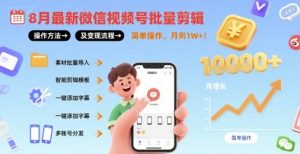 8月最新微信视频号批量剪辑操作方法及变现流程,简单操作,月入1w+-淘金日记