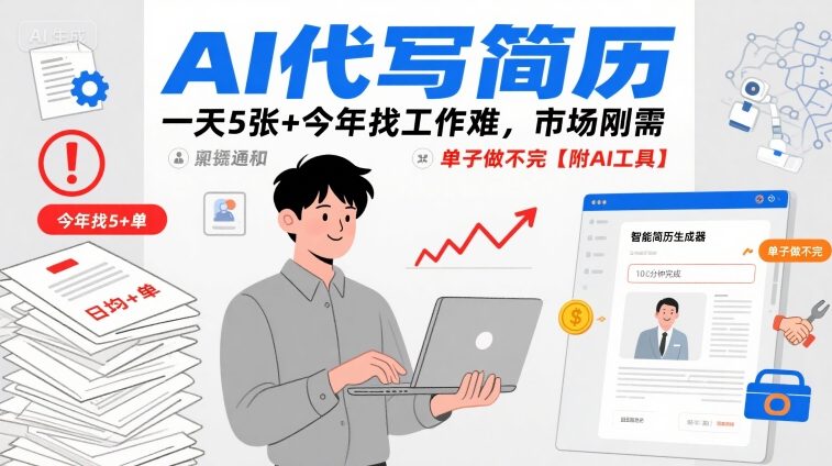 AI代写简历,一天5张+今年找工作难,市场刚需,单子做不完【附AI工具】-淘金日记