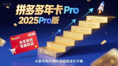 拼多多年卡2025Pro版,五大板块从认知到基础、从推广到活动、从活动到玩法-淘金日记