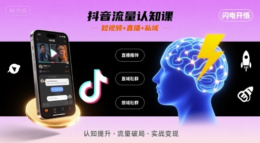 抖音流量认知课,短视频+直播+私域,认知提升,闪电开悟-淘金日记