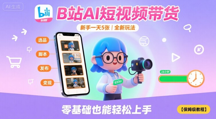 B站AI短视频带货，新手一天5张，全新玩法【保姆级教程】-淘金日记