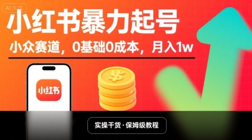 小红书暴力起号，小众赛道，0基础0成本，月入1w-淘金日记