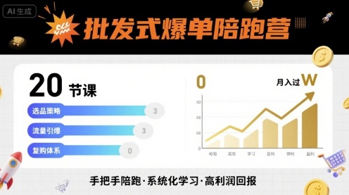 批发式爆单陪跑营，20节课带你实现批发式爆单，带你经松月入过W-淘金日记