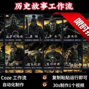 COZE扣子工作流一键生成历史人物一生的视频，复制粘贴运行即可，30s制作1个视频-淘金日记