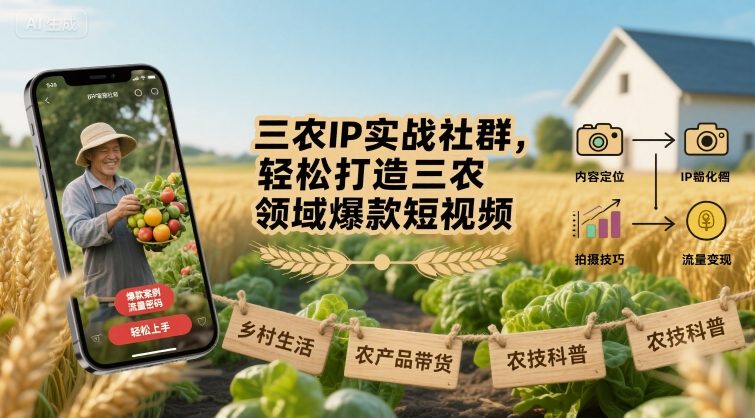 三农IP实战社群,轻松打造三农领域爆款短视频-淘金日记