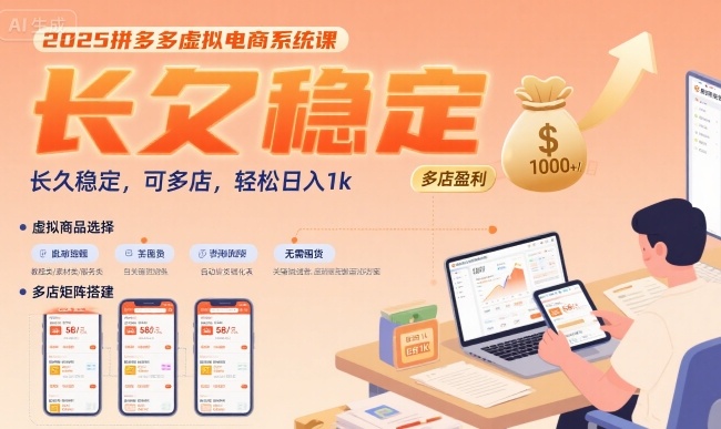 2025拼多多虚拟电商系统课,长久稳定,可多店,轻松日入1k-淘金日记
