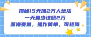 揭秘15天加2W人玩法，一天最少2万进账，蓝海赛道，操作简单，可矩阵-淘金日记