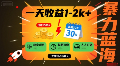 一天收益1-2k+ 稳定项目,暑期暴力蓝海项目,长期稳定,人人可做【揭秘】-淘金日记
