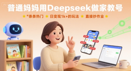 普通妈妈用Deepseek做家教号,条条热门,日变现1k+的玩法,直接抄作业-淘金日记