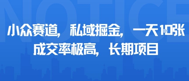 小众赛道，私域掘金，一天多张，成交率极高，长期项目-淘金日记