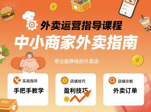 外卖运营指导课程,中小商家外卖指南,手把手带出能挣钱的外卖店-淘金日记