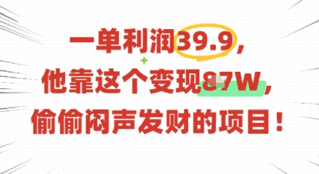 一单利润39.9,有人靠这个变现几十个,偷偷闷声发财的项目-淘金日记