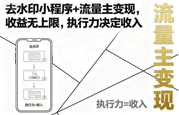 去水印小程序+流量主变现，收益无上限，执行力决定收入-淘金日记