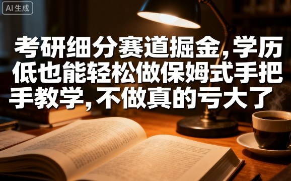 考研细分赛道掘金，日入1k+，学历低也能轻松做保姆式手把手教学，不做真的亏大了【揭秘】-淘金日记