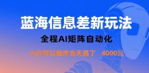 蓝海信息差新玩法，全程AI矩阵自动化小白可以操作当天搞了1k+-淘金日记