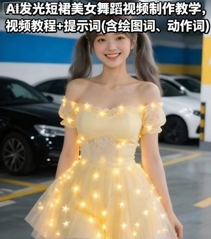 AI发光短裙美女舞蹈视频制作教学,视频教程+提示词(含绘图词、动作词)-淘金日记