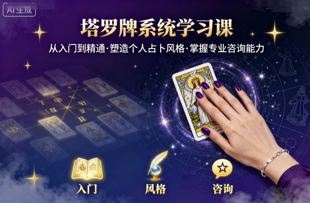 塔罗牌系统学习课,助你从入门到精通,塑造个人占卜风格,掌握专业咨询能力-淘金日记